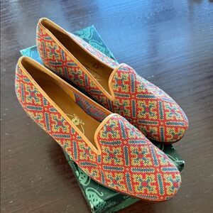 Stubbs & Wootton Red and Green Patterned Loafers